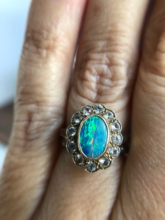 Beautiful 9k Opal Doublet and Paste Ring Size 7.5