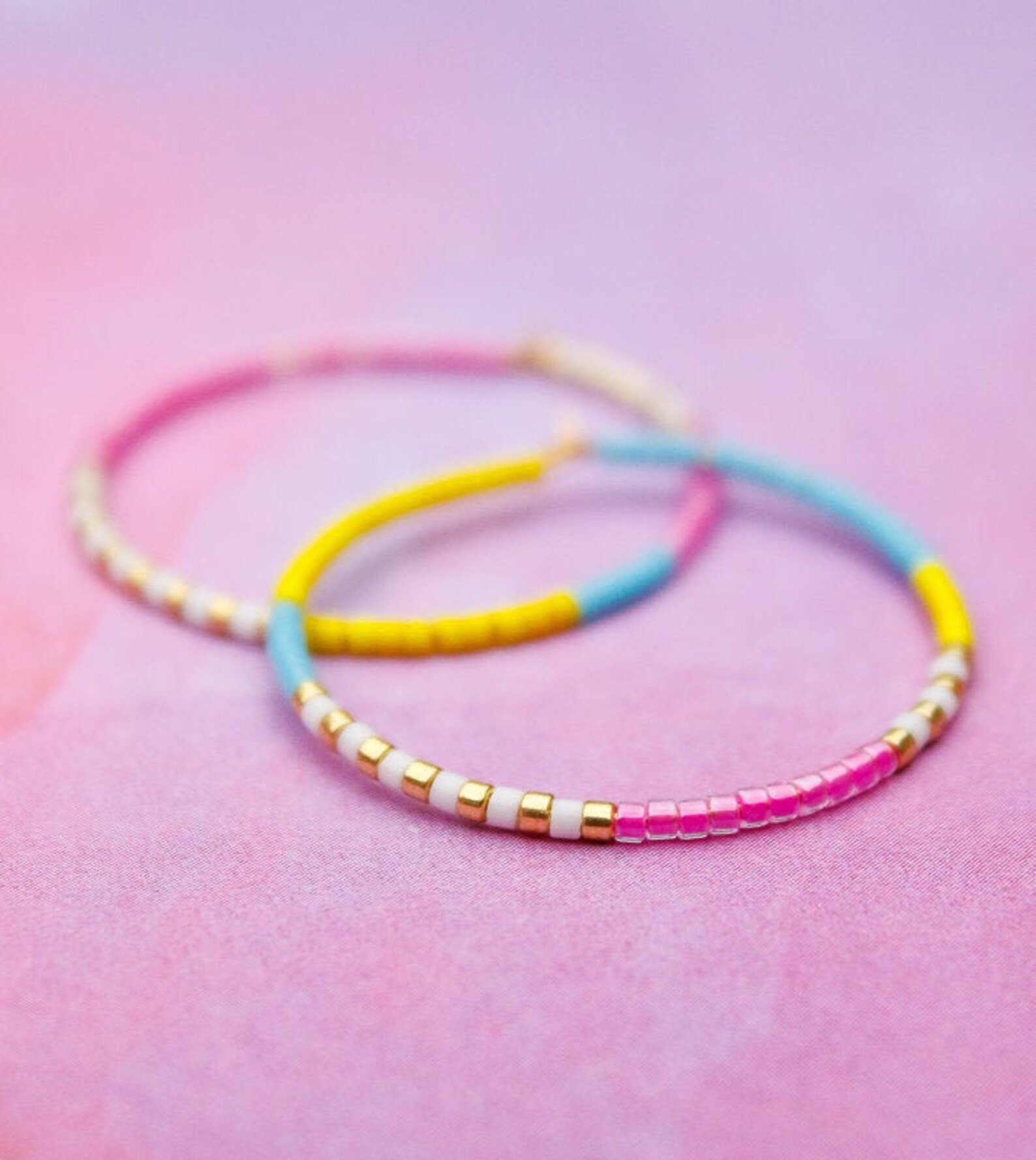 Neon Dreams Hoops, Beaded Hoops, Minimalist, Neons, Sgold Filled Hoops ...
