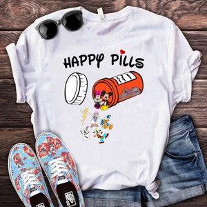 Happy Pills Disney Shirt, Disney Inspired, Cute Disney Sweatshirt, Mickey, Minnie, Donald Duck, Olaf, Tinker Bell, Daisy Duck, Goofy, Stitch