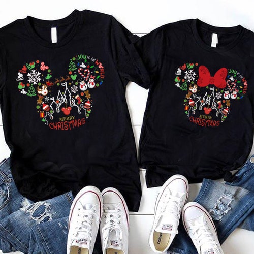 Mickey & Minnie Head Shirt, Christmas Disney Couple Sweatshirt, Christmas Gift, Snowmen, Snowflake, Santa Hat, Reindeer, Disney Castle