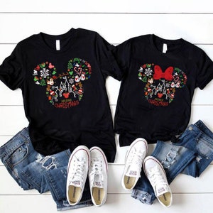 Mickey & Minnie Head Shirt, Christmas Disney Couple Sweatshirt, Christmas Gift, Snowmen, Snowflake, Santa Hat, Reindeer, Disney Castle