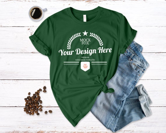 Download Forest Green T Shirt Mockup Unisex Bella Canvas 3001 T Shirt Free Vector Mockup Templates Update PSD Mockup Templates