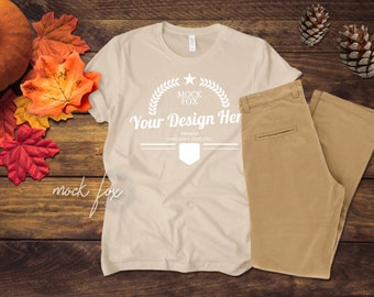Download Free Unisex T Shirt Mockup Bella Canvas 3001 T Shirt Template Wood Background Mockup Mock Up Hi Res Jpg Tan Shirt T2 Top 5 Best Website To Find Free Mockup PSD Mockup Template