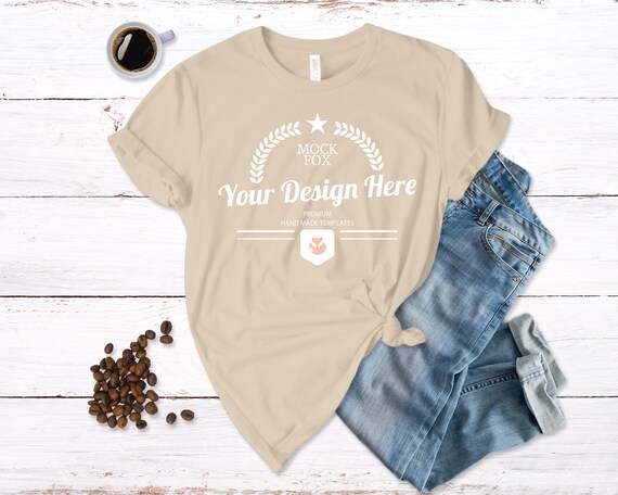 Tan T-Shirt Mockup Unisex Bella Canvas 3001 T-Shirt Template