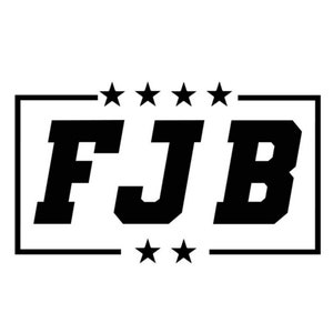 May include: Black and white logo with the letters FJB inside a black rectangle with five black stars above and below the rectangle.