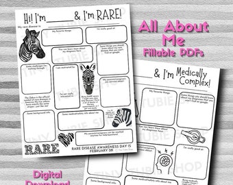 All About Me Rare Disease Info Sheet - Rare Disease and Medically Complex, Special Needs, Special Education Info Sheet, Back to School Info