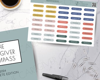 Caregiver Compass Reminder Stickers PRE-ORDER: Medical health binder, chronic illness tracker, special needs parenting, medical journal, IEP