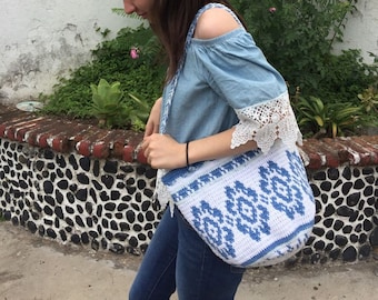 Sky blue crochet bag, Handmade bag, Trendy bag, Knitted bag, Crossbody bag, Shoulder bag