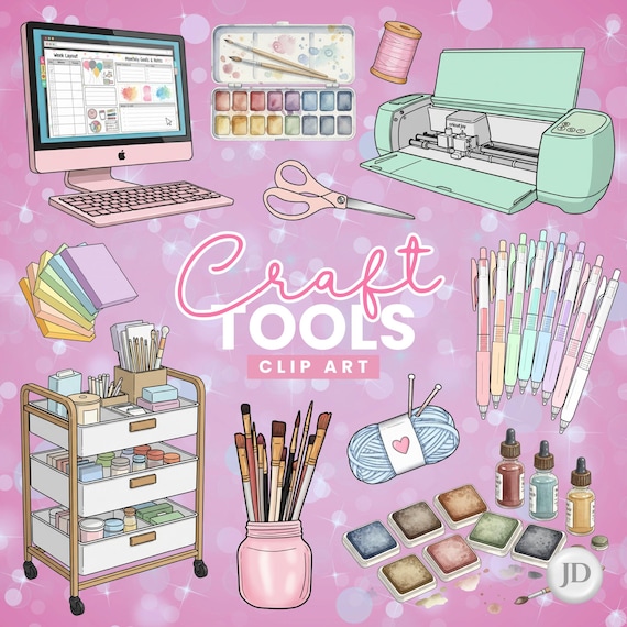 Craft tools, stationary supplies and scrapbooking materials clipart
