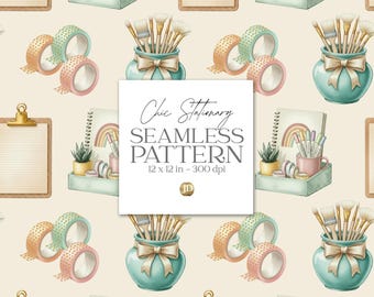 Teal pastel back to school supplies seamless pattern