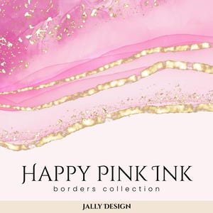 Clipart de borde rosa de acuarela. Colección de elegantes bordes de ágata rosa. Clip art de ágata pastel.