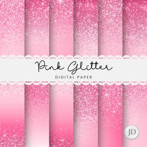 Fundos gradientes rosa choque sonhadores com confetes brilhantes, coleção de papéis digitais.