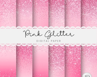 Dreamy hot pink gradient backgrounds with sparkling glitter confetti, digital paper collection.