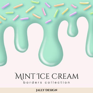 Mint Ice Cream Dripping Borders with colorful sprinkle PNG Clip Art