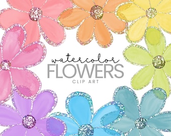 Flowers clipart - Colorful  watercolor - PNG graphics