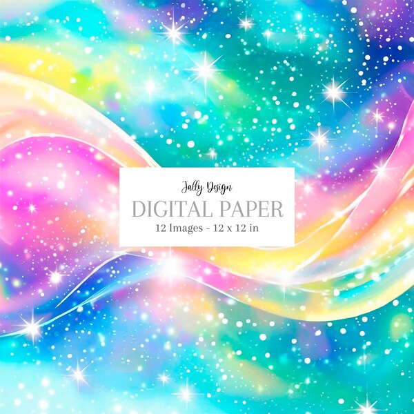 Holographic pastel and magic rainbow alcohol ink digital paper