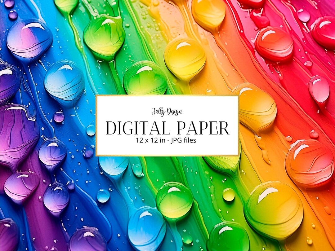 Rainbow Dripping Water Backgrounds. Colorful Water Drops Digital Paper ...