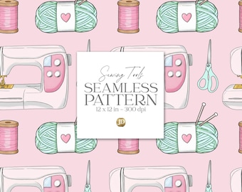 Sewing machine, yarn and craft tools seamless pattern