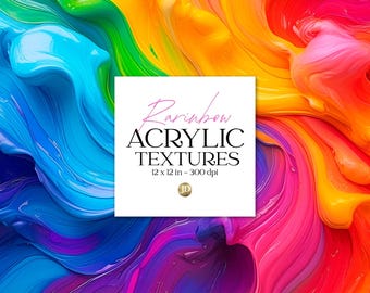 Vibrant rainbow acrylic paint textures. Digital paper collection. Colorful backgrounds.