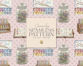 Junk journal craft supplies vintage seamless pattern