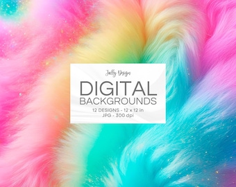 Pastel rainbow fluffy and furry textures. Digital paper collection.