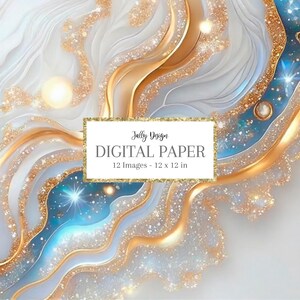 Carta digitale con texture glamour in agata bianca e azzurra con gioielli.