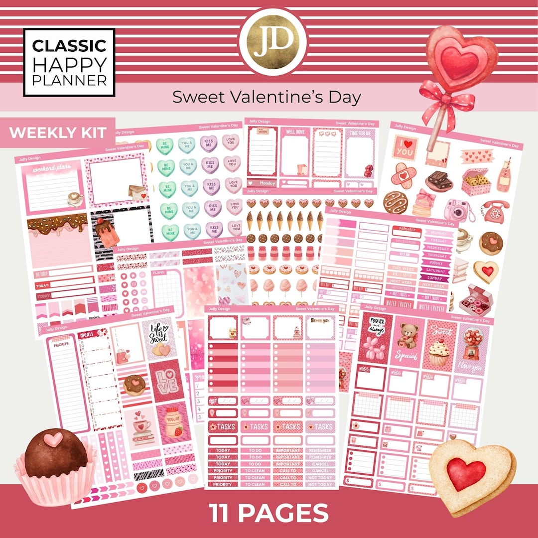 Sweet Valentine's Day Printable Weekly Stickers Kit for Classic Happy ...