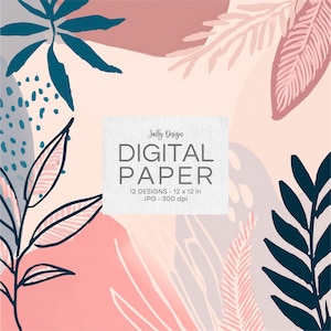 Esthetische, chique digitale papiercollectie bladeren en takken.