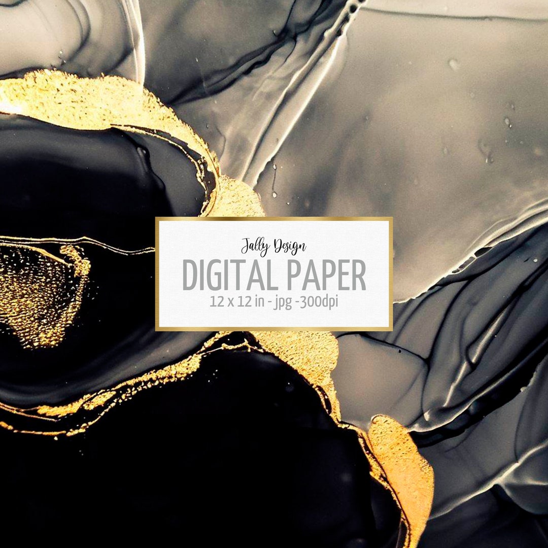 Black and Gold Digital and Printable Paper Alcohol Ink - Etsy