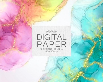 Luxury rainbow alcohol ink frame backgrounds with golden glitter.