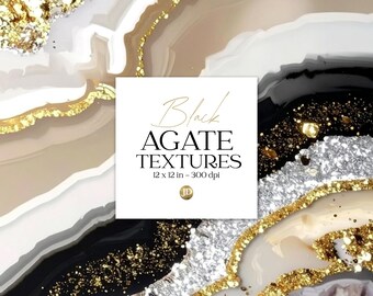 Black & white luxurious Agate textures collection. Glamorous digital paper.