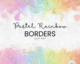 Coleção de bordas de arco-íris pastel - Glitter dourado - clipart PNG