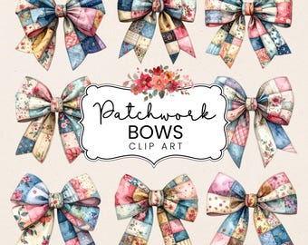Bows clipart - Patchwork, quilted - PNG