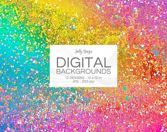 Neon rainbow glitter textures, rainbow digital paper, glam backgrounds.