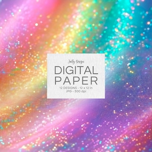 Precious rainbow holographic glitter digital paper collection