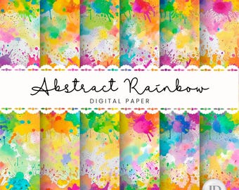 Rainbow paint splashes digital paper collection.