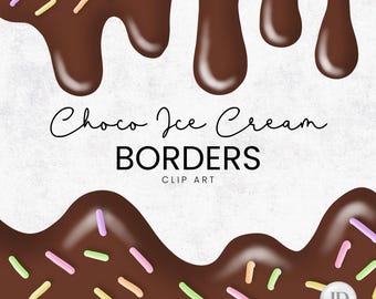 Sorvete de chocolate com granulado, coleção de bordas pingando