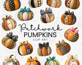 Clipart di zucche - Trapuntate, patchwork - Fiocco decorato