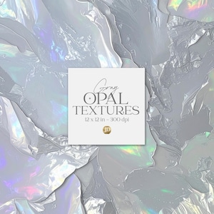 May include: Gray Opal Textures digital art. The image features a textured, iridescent surface with a square overlay. The overlay reads "Gray Opal Textures" and "12 x 12 in - 300 dpi". The background has a reflective, layered appearance.