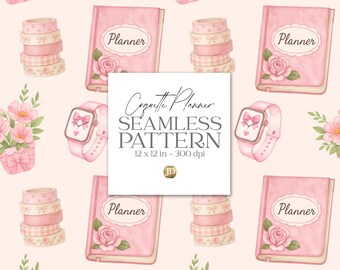 Coquette planner and journaling items seamless pattern