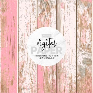 Pastelroze en wit, verweerd, vintage houten planken digitaal papier.
