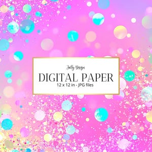 Iridescent violet background and holographic confetti digital paper collection