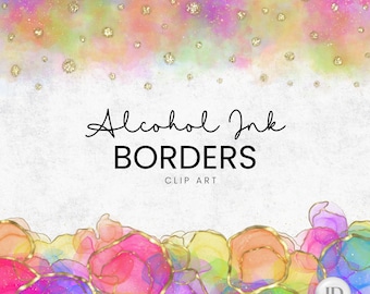 Bordas de aquarela de arco-íris vívidas PNG - Clip Art de molduras abstratas com detalhes em glitter dourado