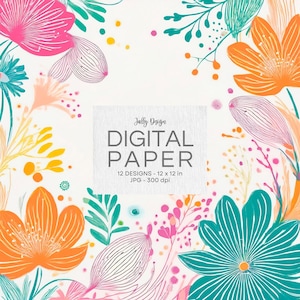 Esthetische en kleurrijke bloemencollectie digitaal papier.