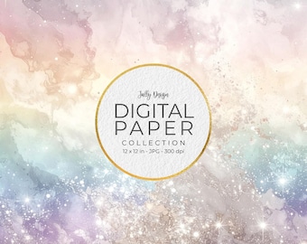 Dreamy white glitter texture and rainbow shimmer digital paper collection
