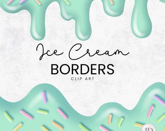 Dripping Borders - Mint ice cream with sprinkles - PNG Clipart