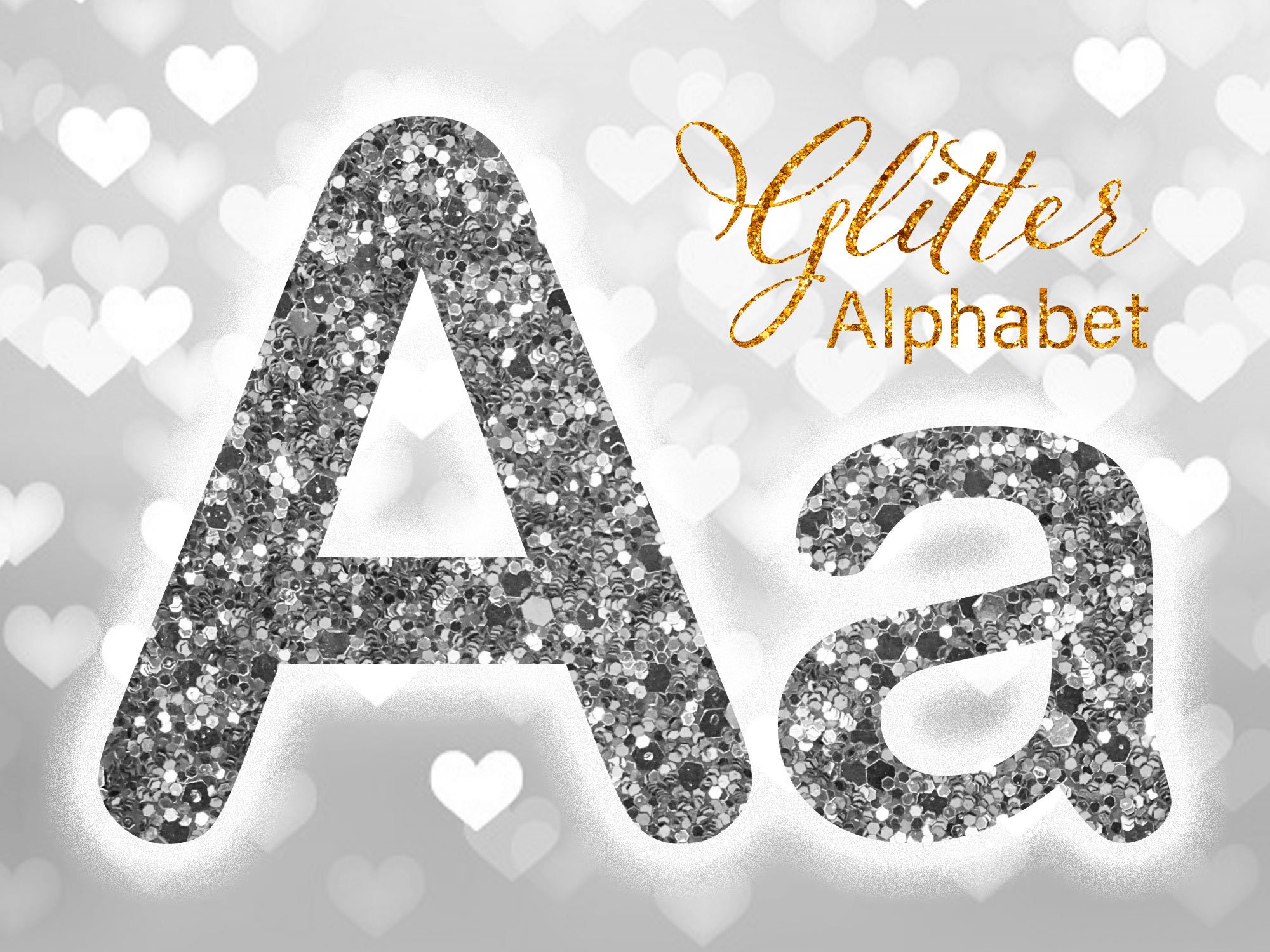 Silver glitter alphabet PNG | Etsy