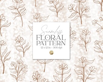 Beige botanical art seamless pattern