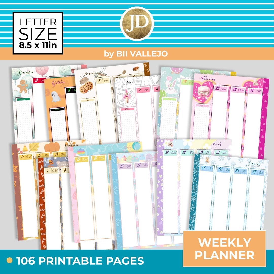 Illustrated Weekly Planner, Letter Size 8.5 X 11 Inches - Etsy