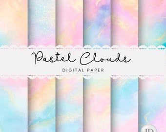 Papel digital com textura desfocada em aquarela de arco-íris pastel